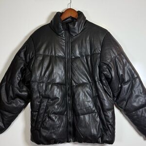 Pull&Bear Black Faux Leather Puffer Jacket – XS